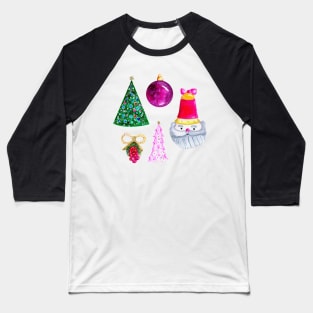Santa Claus Ornaments and Christmas Trees Baseball T-Shirt